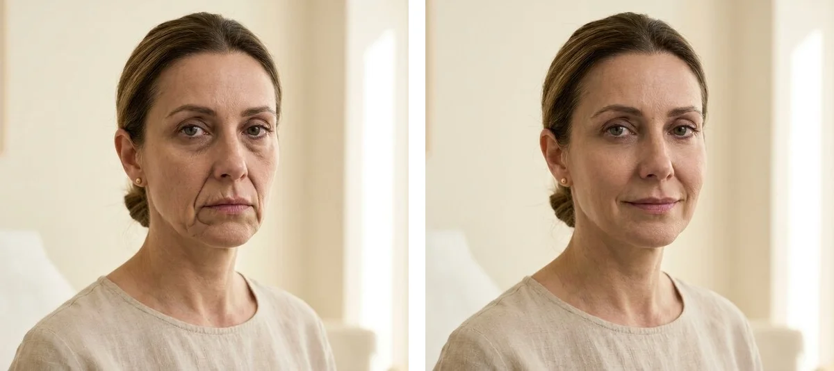 Treating nasolabial folds with hyaluronic acid — before and after